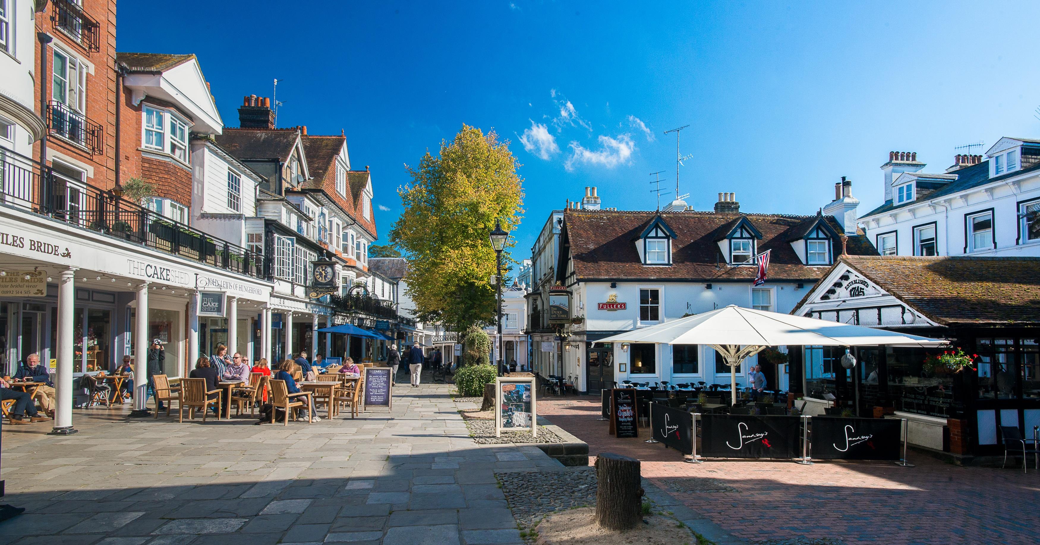 Colonnade and cafés on The Pantiles in Royal Tunbridge Wells.